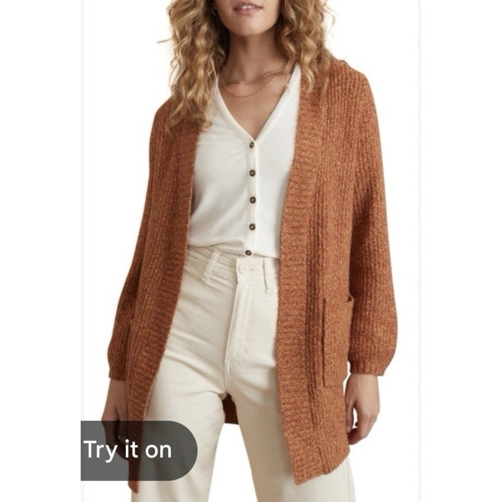 Marine Layer Ontario Cardigan Sweater Womens S Rust Orange Open Front Pockets